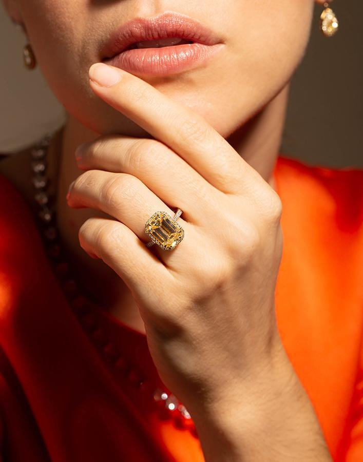 MARISSA DIAMONDS-Yellow Emerald Cut Diamond Ring-WHITE GOLD