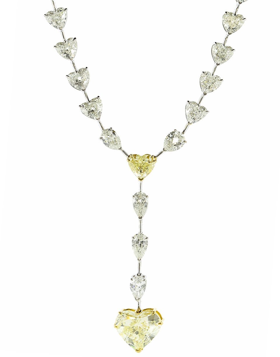 MARISSA DIAMONDS-Yellow and White Heart Shape Diamond Necklace-WHITE GOLD