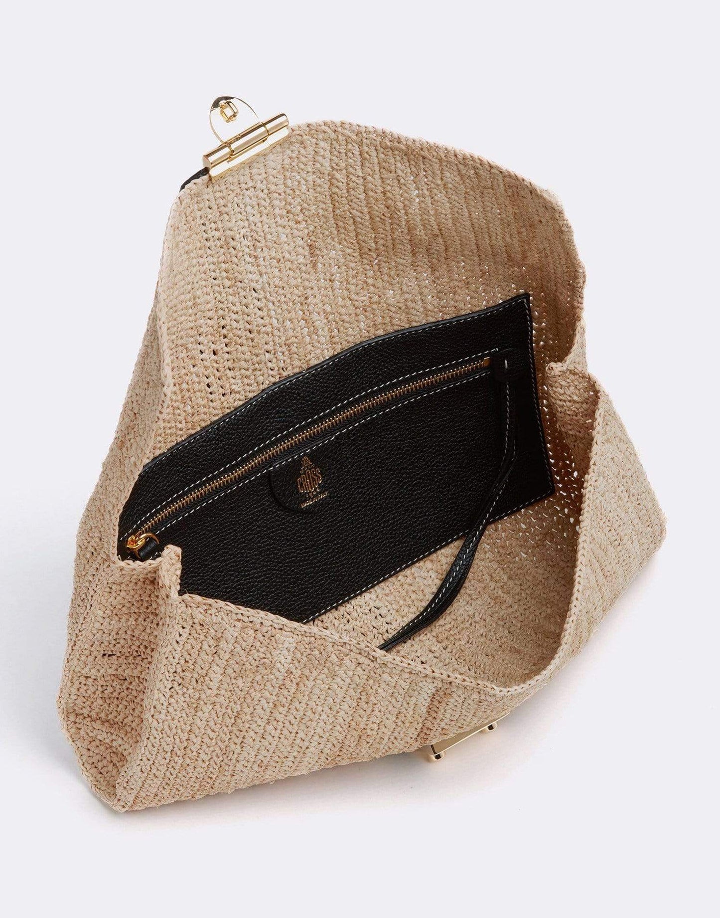 MARK CROSS-Sylvette Raffia & Leather Clutch - Black-NAT/BLK