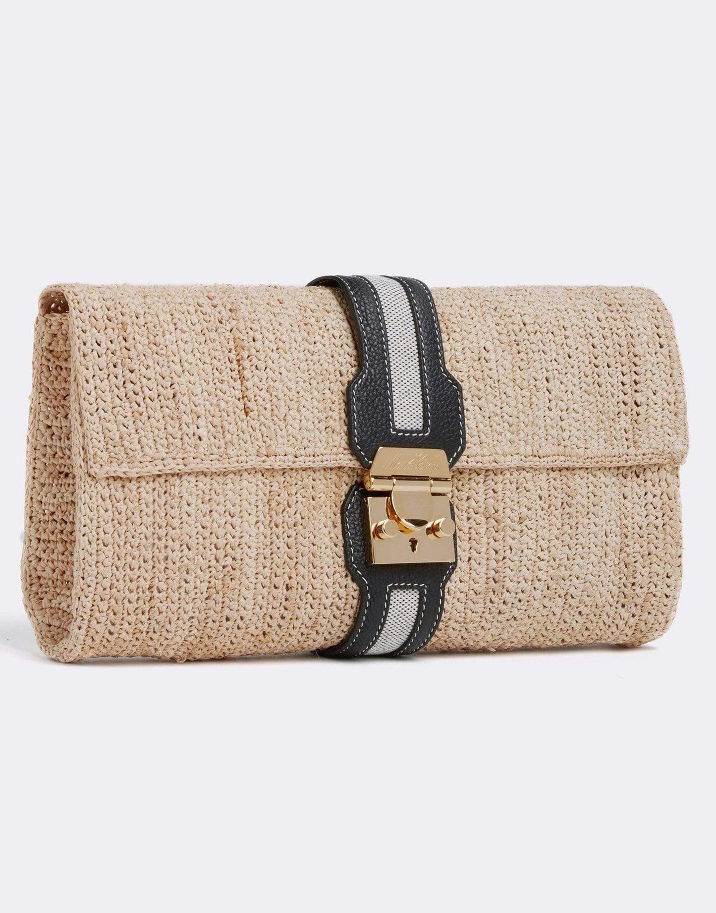 MARK CROSS-Sylvette Raffia & Leather Clutch - Black-NAT/BLK