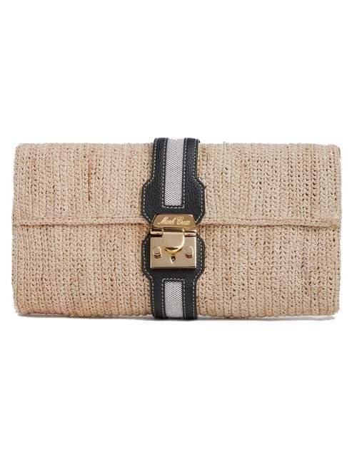 MARK CROSS-Sylvette Raffia & Leather Clutch - Black-NAT/BLK
