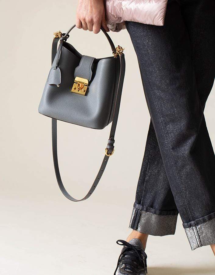 MARK CROSS-Pewter Murphy Small Leather Bucket Bag-PEWTER