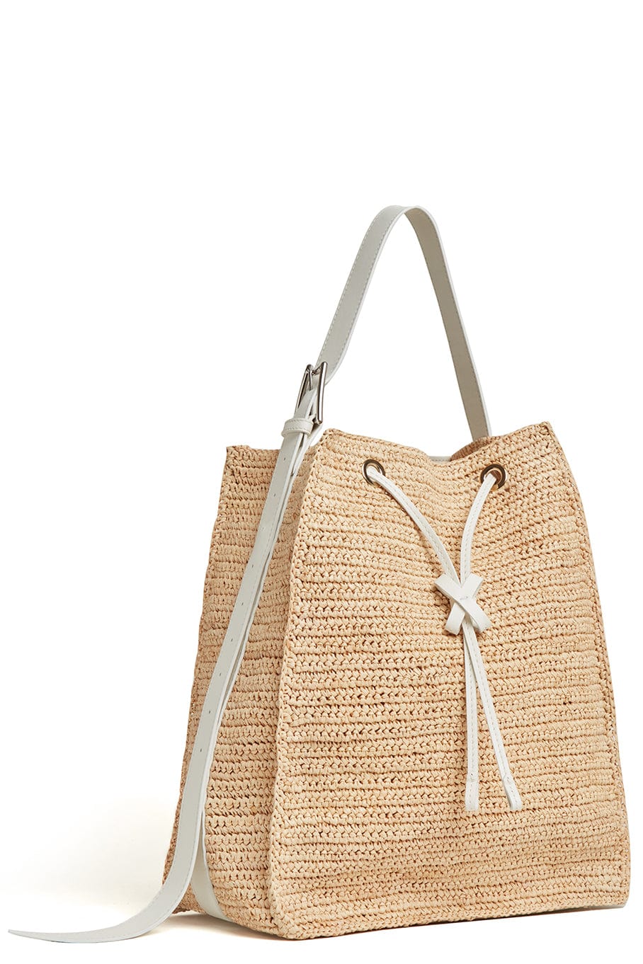 MARK CROSS-Pyramid Raffia Bucket Bag-BRIGHT WHITE