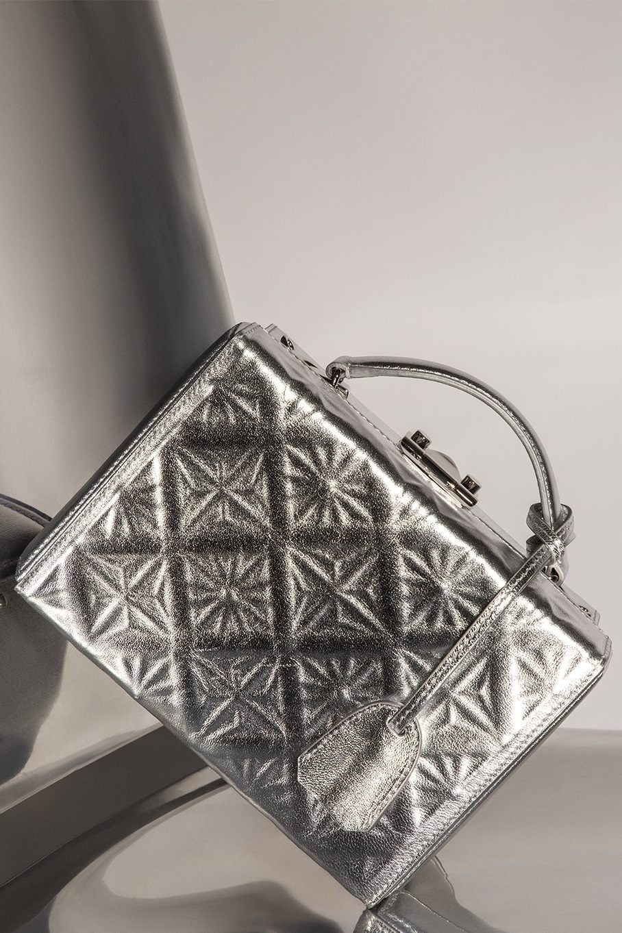 MARK CROSS-Grace Small Box Bag - Quilted Silver-SILVER