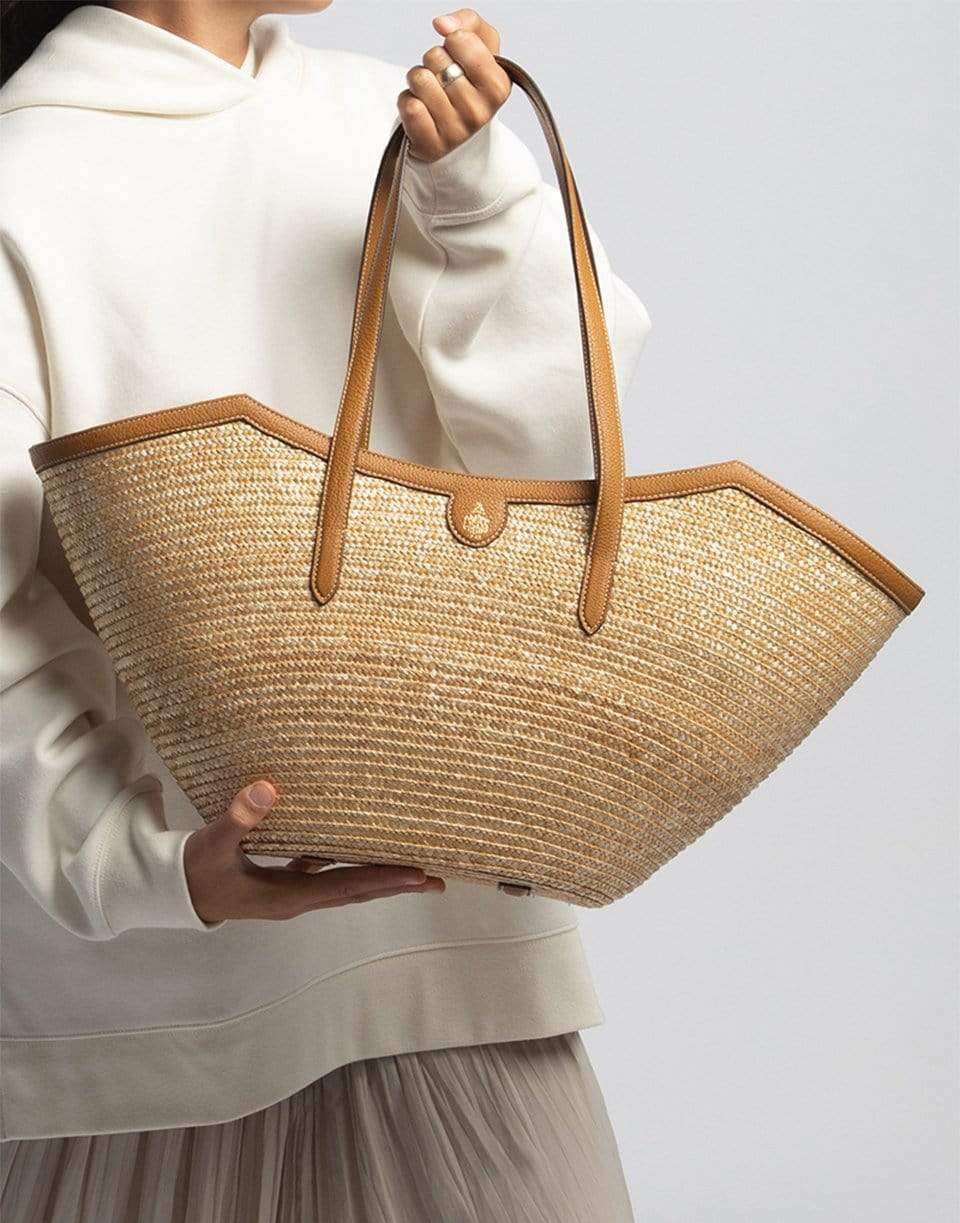 MARK CROSS-Madeline Large Straw and Leather Basket Bag-LUGGAGE
