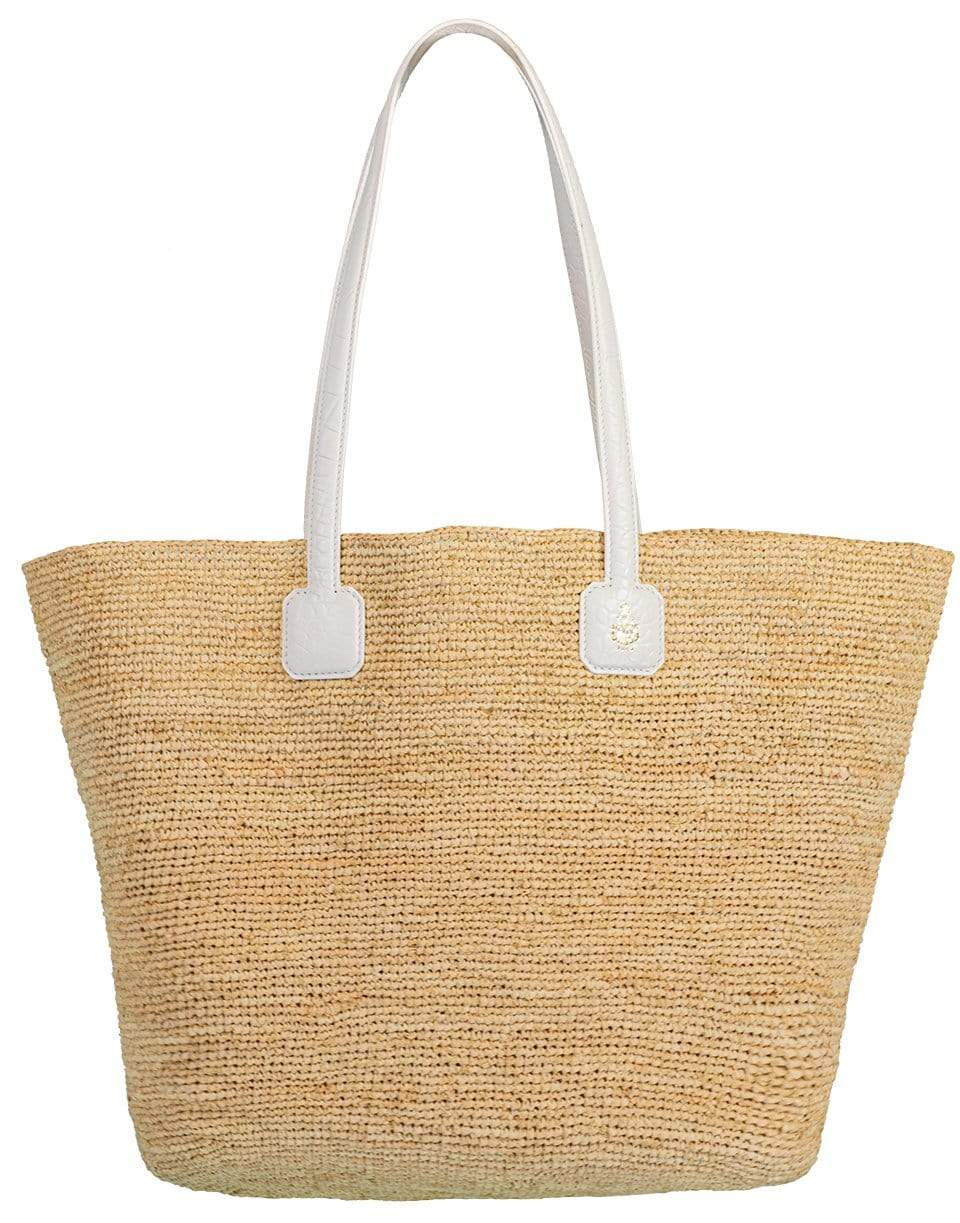 MARK CROSS-Côte d'Azur Raffia & Leather Tote Bag-WHITE