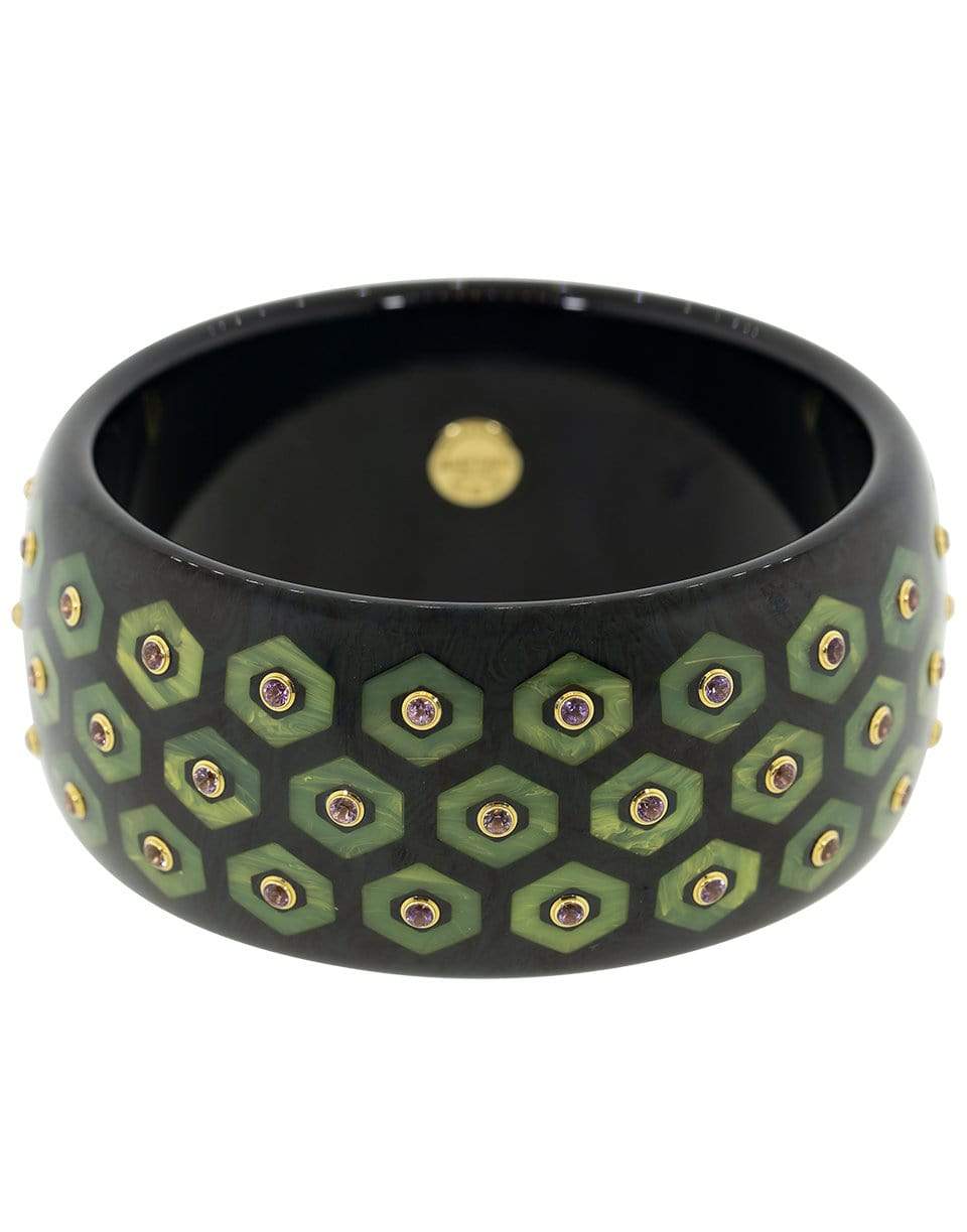 MARK DAVIS-Amethyst Blue and Green Bakelite Bangle-YELLOW GOLD