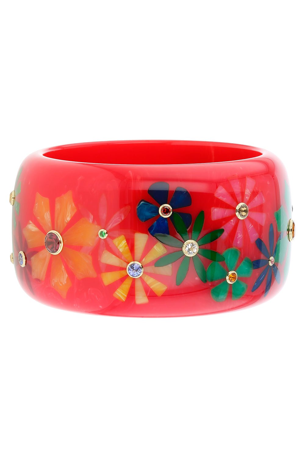 MARK DAVIS-Amethyst Citrine Red Flower Bakelite Bangle-YELLOW GOLD