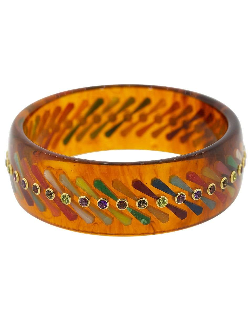 MARK DAVIS-Amethyst Tortoise Multicolor Bakelite Bangle-YELLOW GOLD