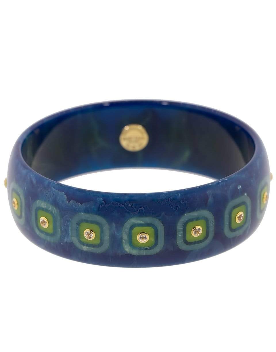 MARK DAVIS-Blue and Green White Topaz Bakelite Bangle-YELLOW GOLD