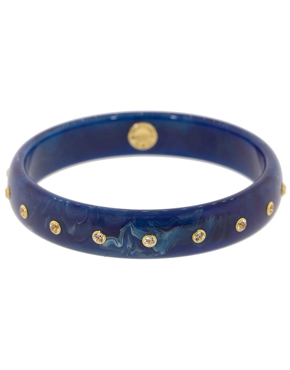 MARK DAVIS-Blue and White Topaz Bakelite Bangle-YELLOW GOLD