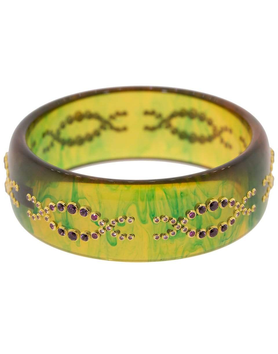 MARK DAVIS-Blue Marbled Bakelite Bangle-YELLOW GOLD