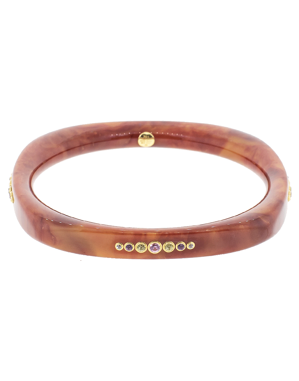 MARK DAVIS-Brown Square Bakelite Bangle-YELLOW GOLD