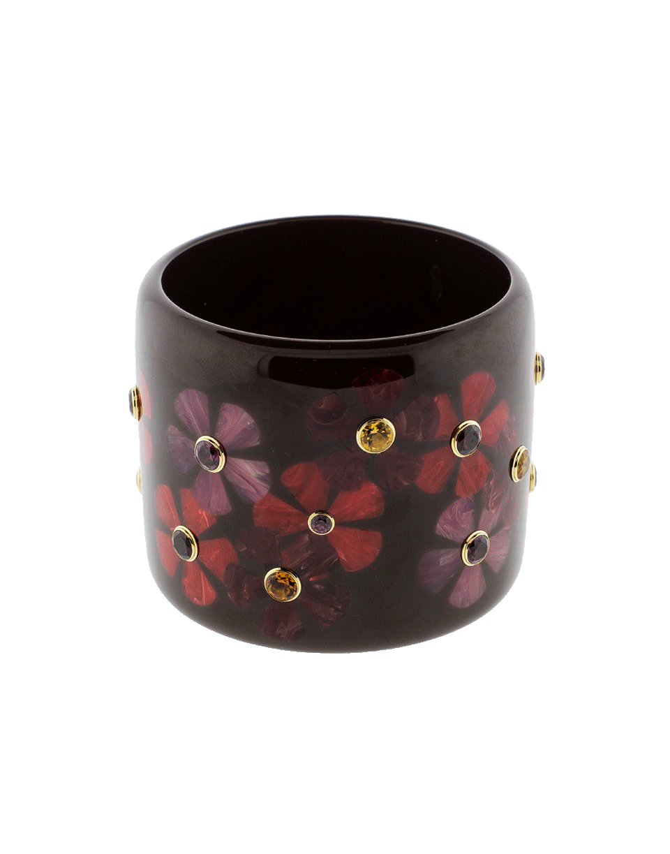 MARK DAVIS-Burgundy Brown And Red Bakelite Bangle-YELLOW GOLD