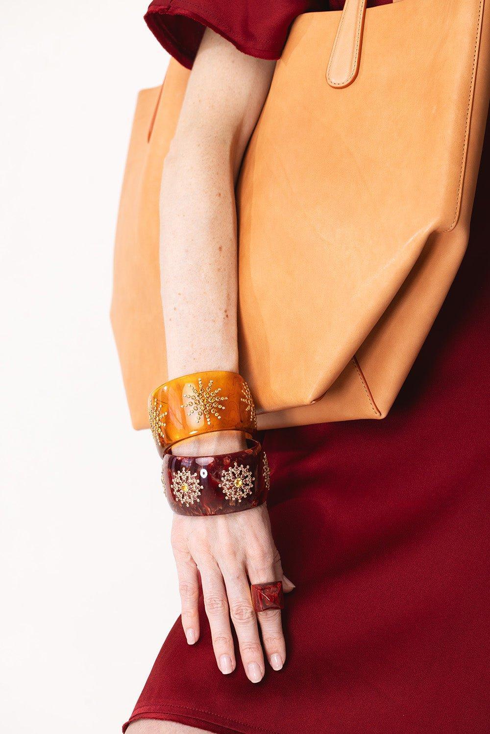 MARK DAVIS-Citrine Garnet Red Bakelite Bangle-YELLOW GOLD
