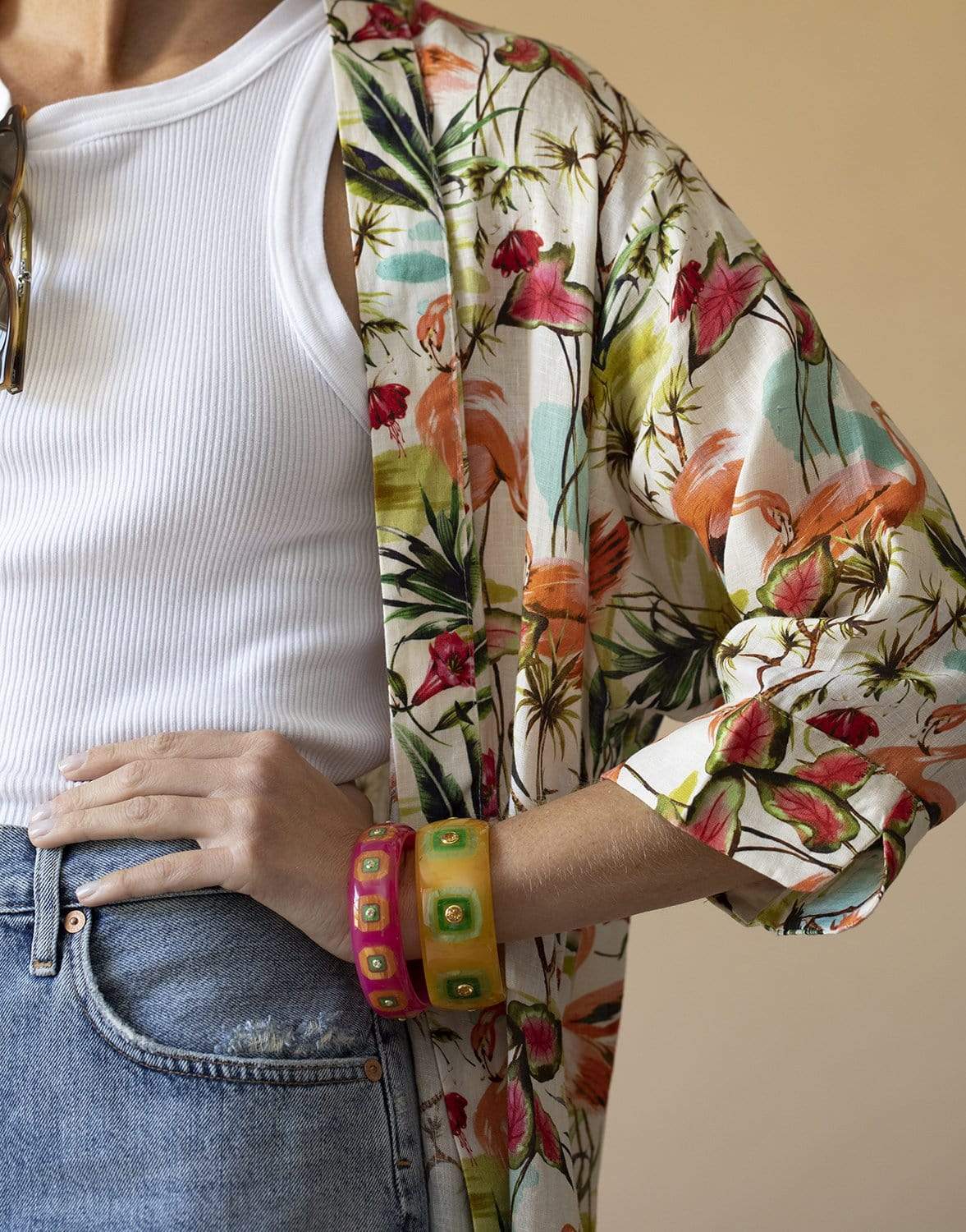 MARK DAVIS-Citrine Yellow & Green Bakelite Bangle-YELLOW GOLD