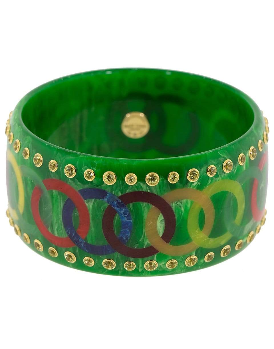 MARK DAVIS-Green and Multicolor Bakelite Circle Bangle-YELLOW GOLD