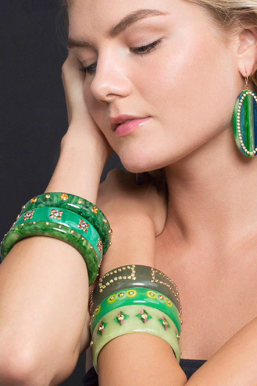 MARK DAVIS-Green And Yellow Bakelite Bangle-YELLOW GOLD