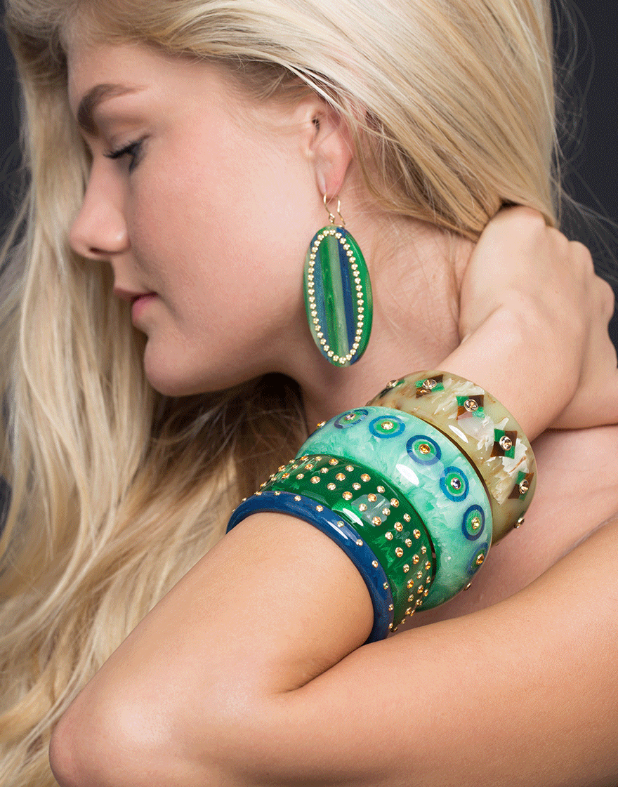 MARK DAVIS-Green Bakelite Bangle-YELLOW GOLD