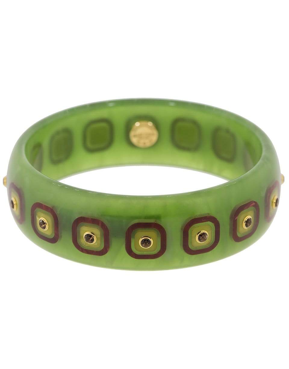 MARK DAVIS-Green, Burgundy, and Smokey Quartz Bakelite Bangle-YELLOW GOLD
