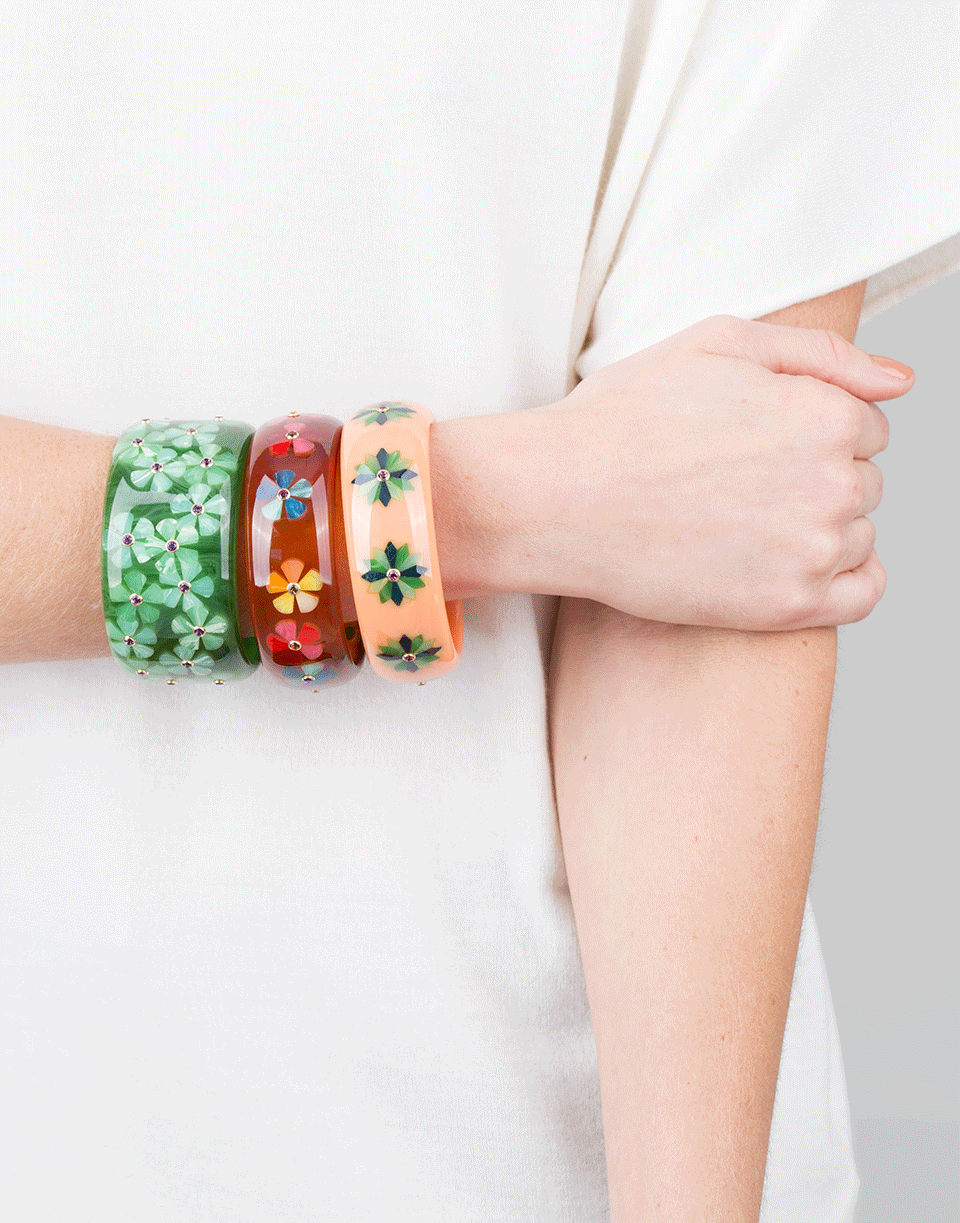 MARK DAVIS-Green Flower Bakelite Bangle-YELLOW GOLD