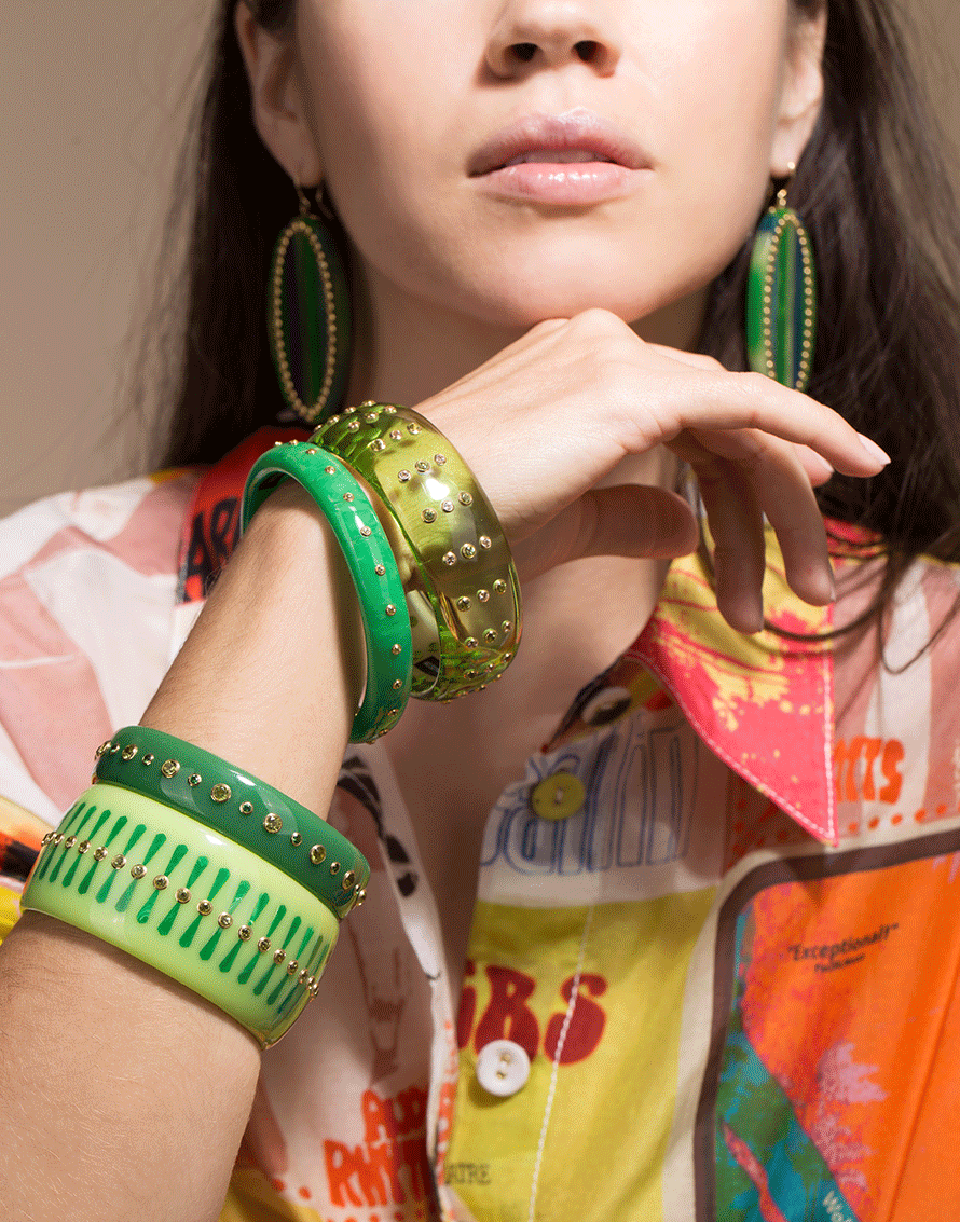MARK DAVIS-Green Peridot and Yellow Sapphire Bakelite Bangle-YELLOW GOLD