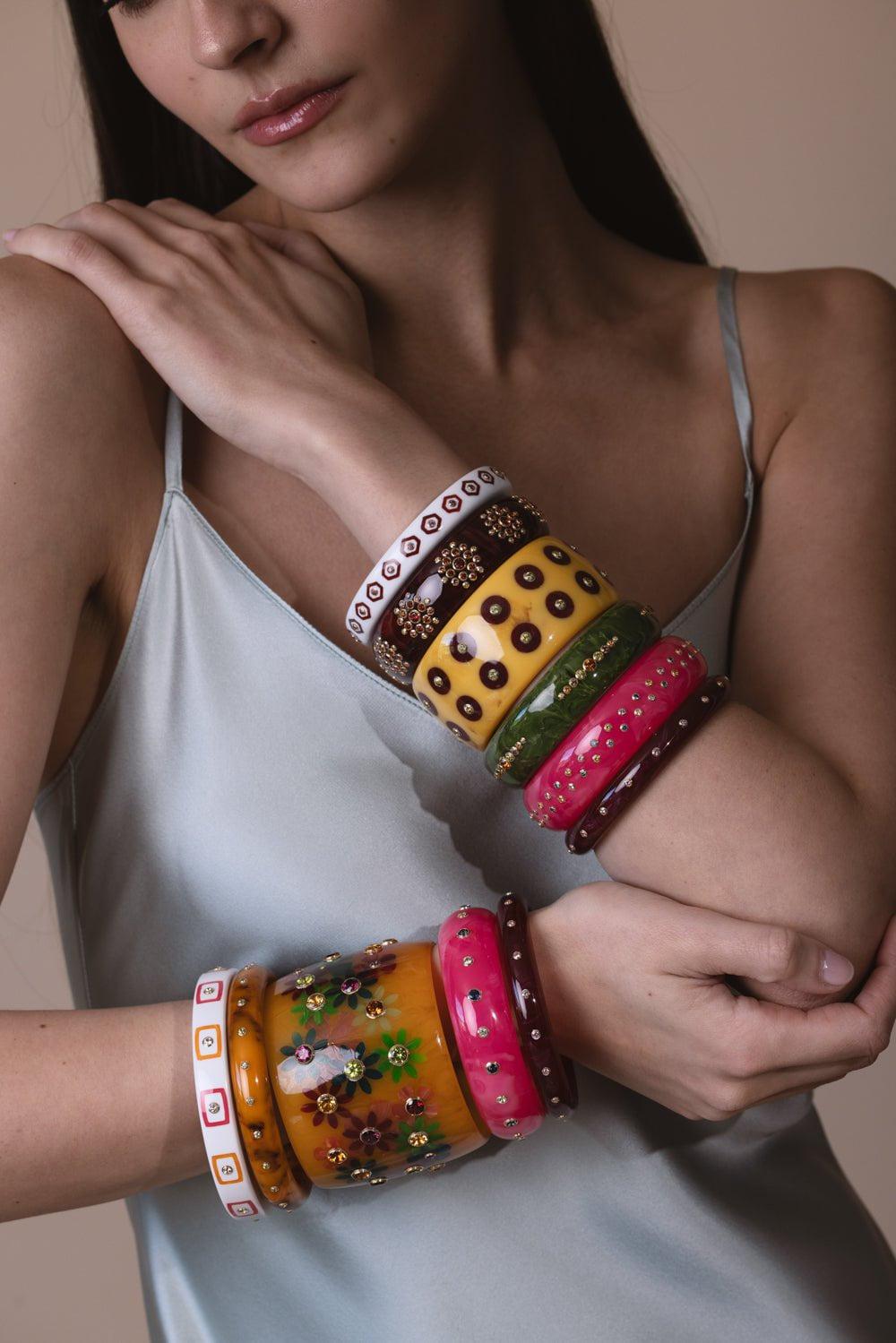 MARK DAVIS-Iolite Topaz Pink Bakelite Bangle-YELLOW GOLD