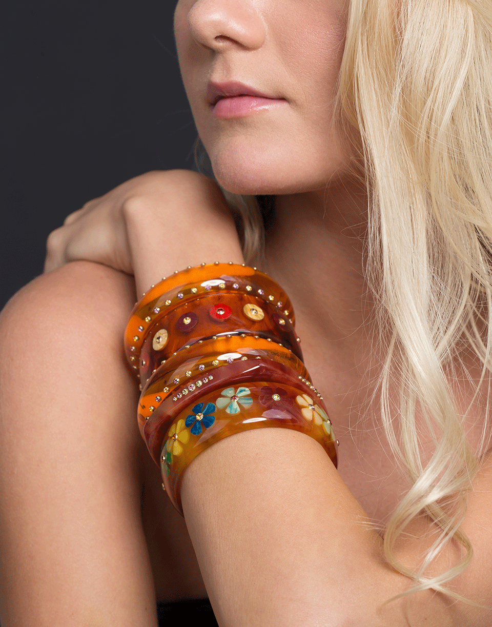 MARK DAVIS-Orange Bakelite and Yellow Sapphire Bangle-YELLOW GOLD