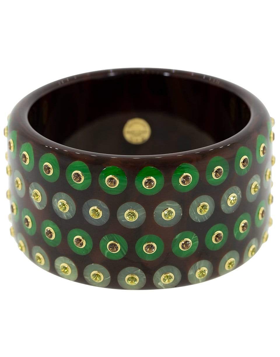 MARK DAVIS-Peridot and Smoky Quartz Brown and Green Bakelite Bangle-YELLOW GOLD