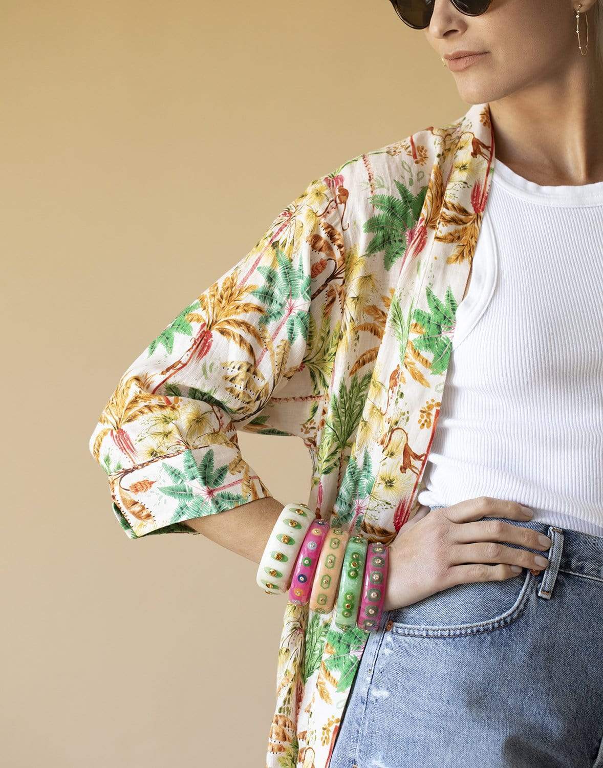 MARK DAVIS-Peridot Peach Bakelite Bangle-YELLOW GOLD