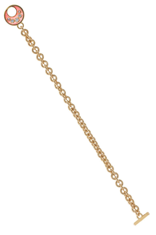 MARK DAVIS-Pink Sapphire Bakelite Toggle Chain Bracelet-YELLOW GOLD