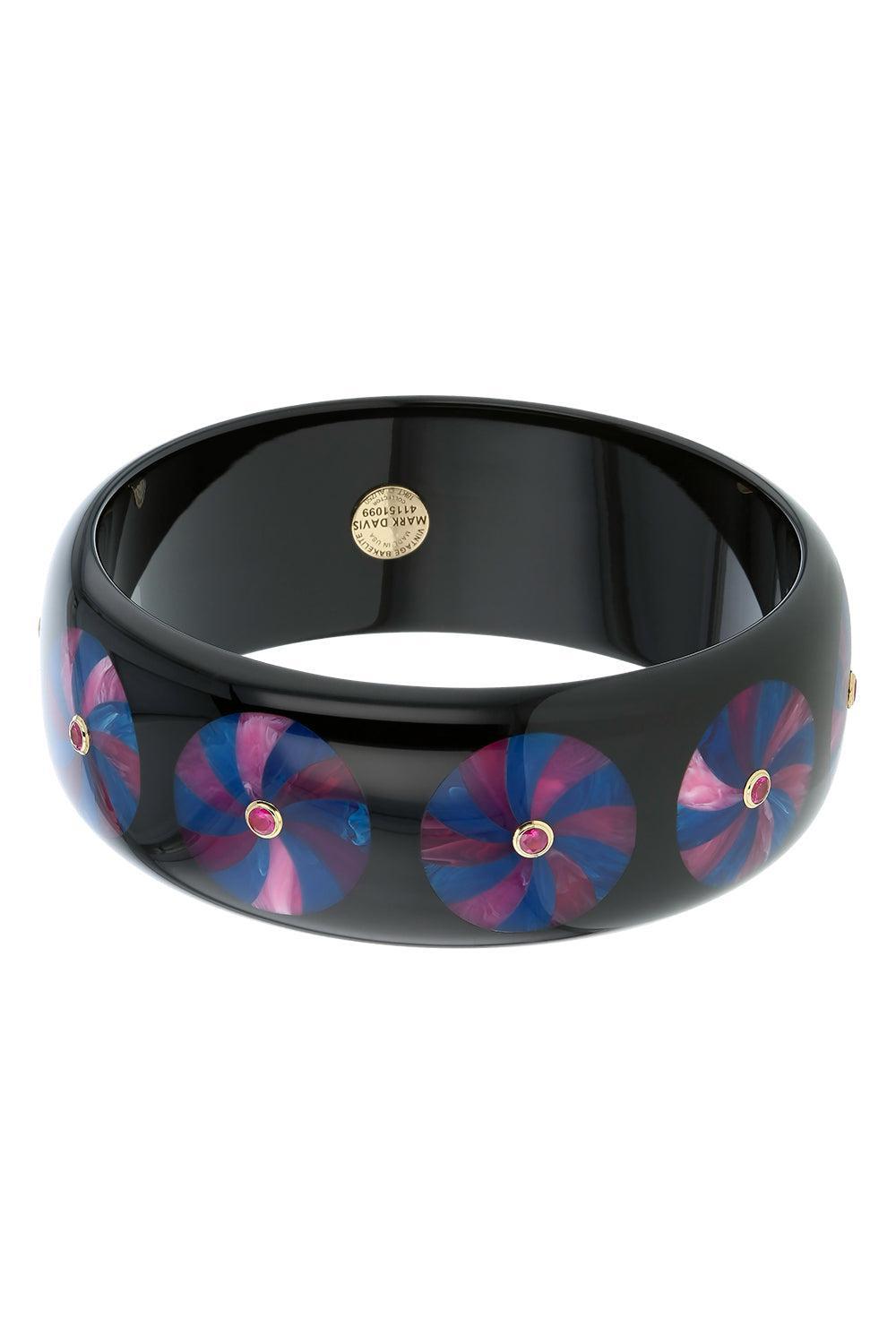 MARK DAVIS-Pink Sapphire Black Bakelite Bangle-YELLOW GOLD