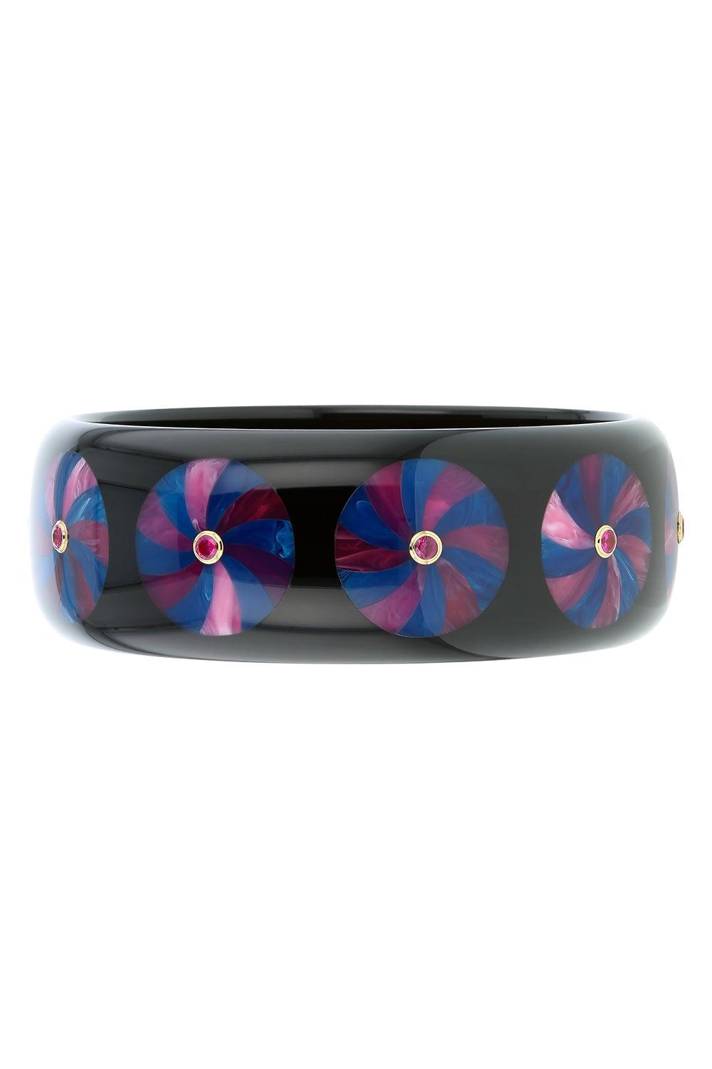 MARK DAVIS-Pink Sapphire Black Bakelite Bangle-YELLOW GOLD