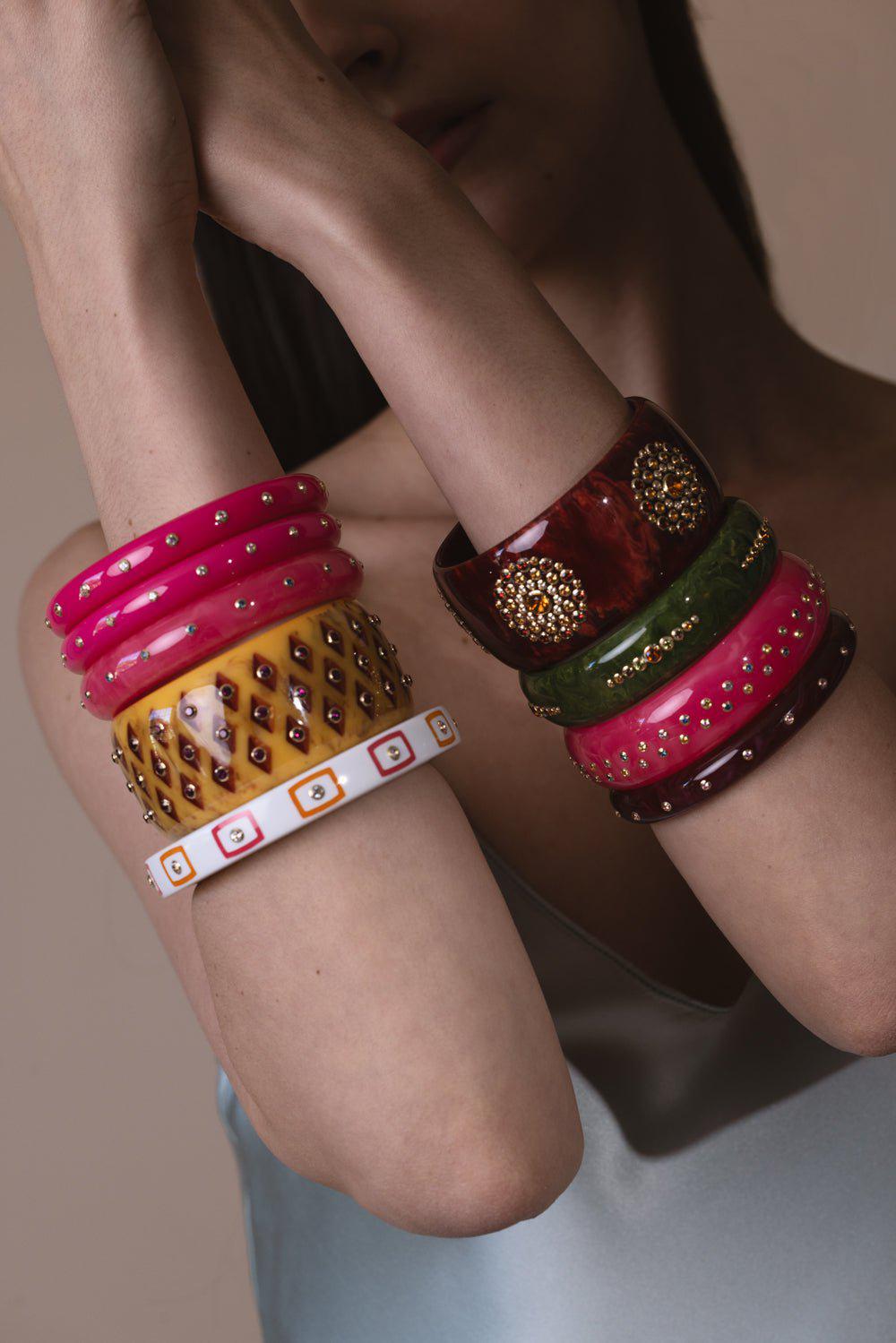 MARK DAVIS-Pink Sapphire Brown Bakelite Bangle-YELLOW GOLD