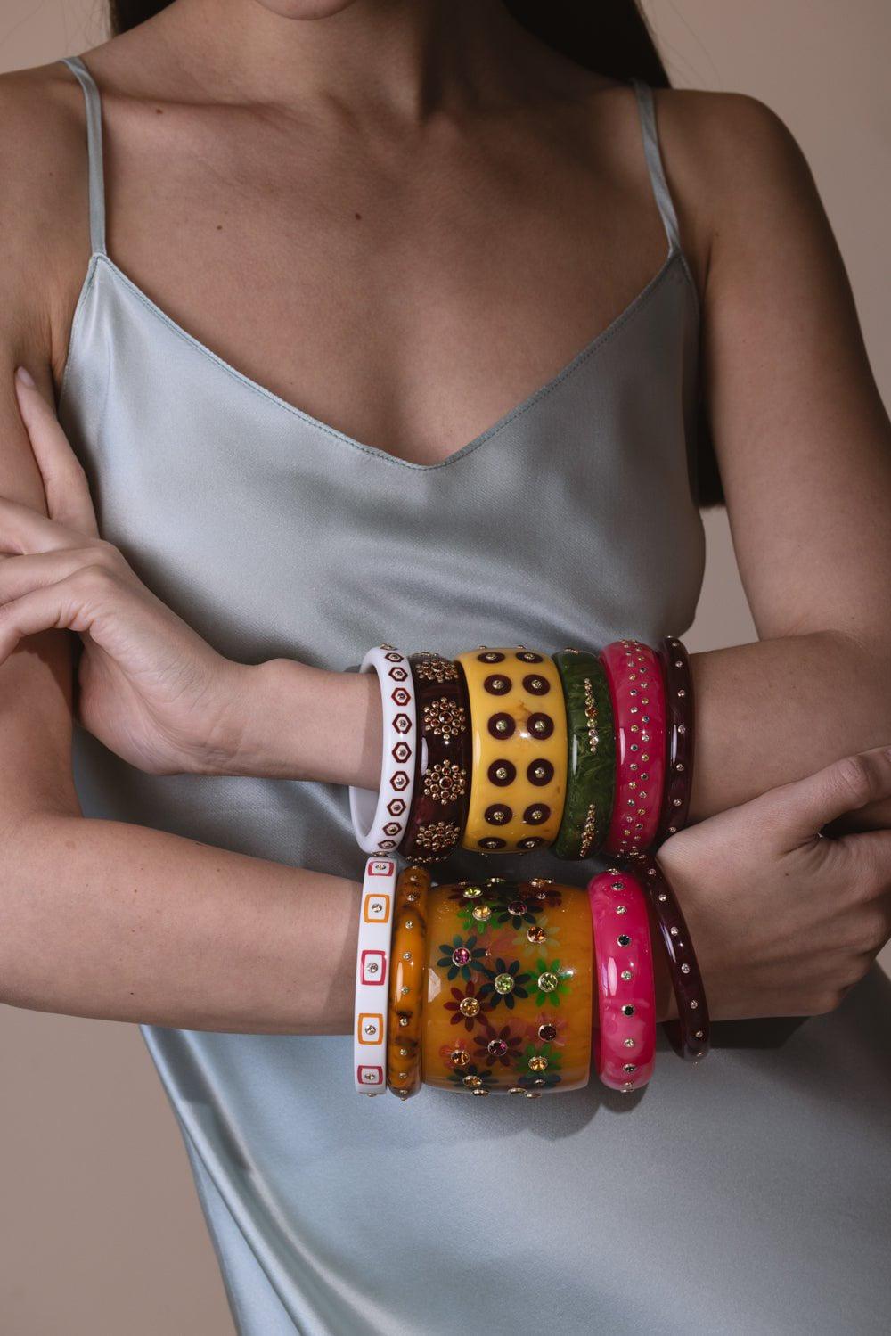 MARK DAVIS-Pink Sapphire Brown Bakelite Bangle-YELLOW GOLD