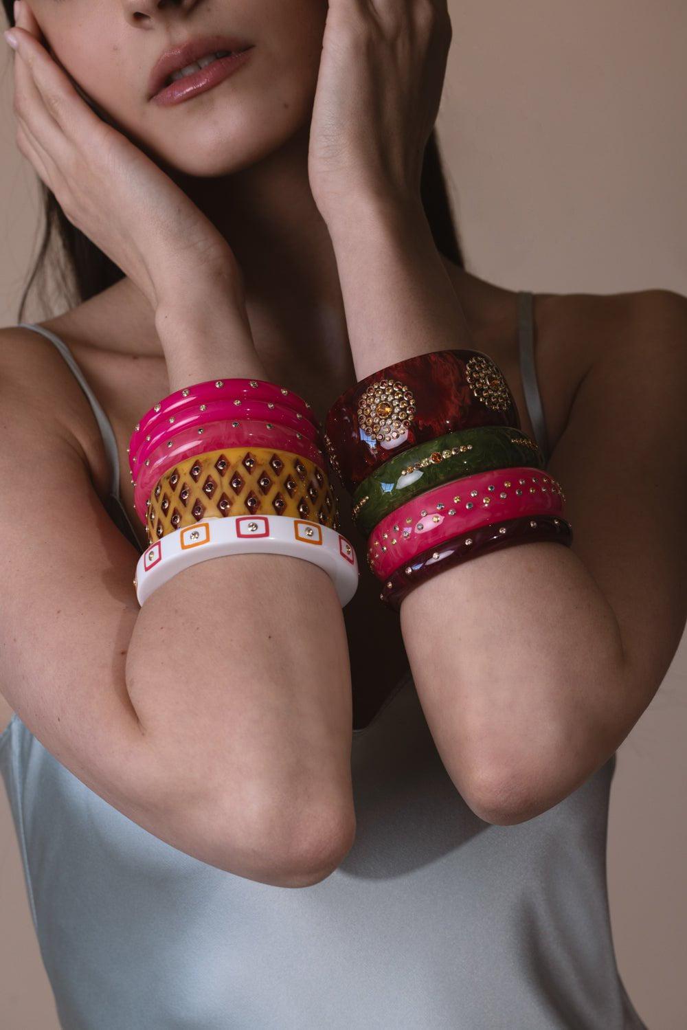 MARK DAVIS-Pink Sapphire Brown Bakelite Bangle-YELLOW GOLD