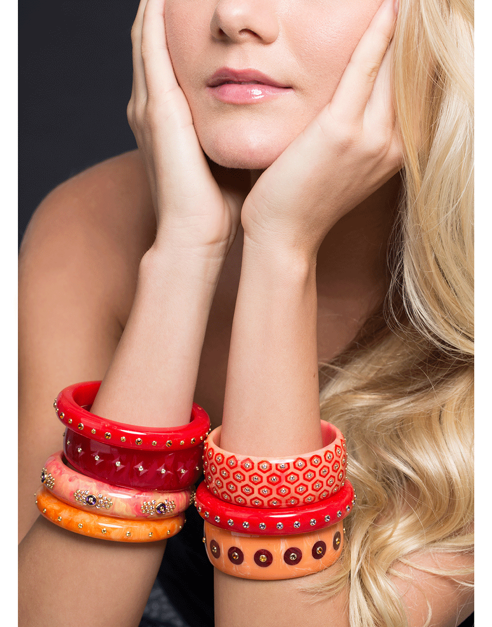 MARK DAVIS-Red Bakelite Amethyst Bangle-YELLOW GOLD