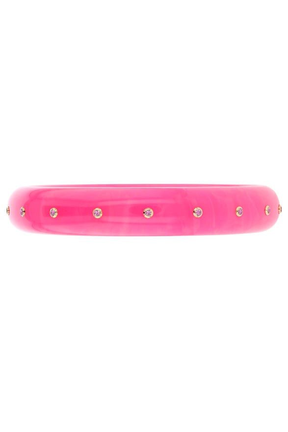 MARK DAVIS-Small Pink Sapphire Pink Bakelite Bangle Bracelet-YELLOW GOLD