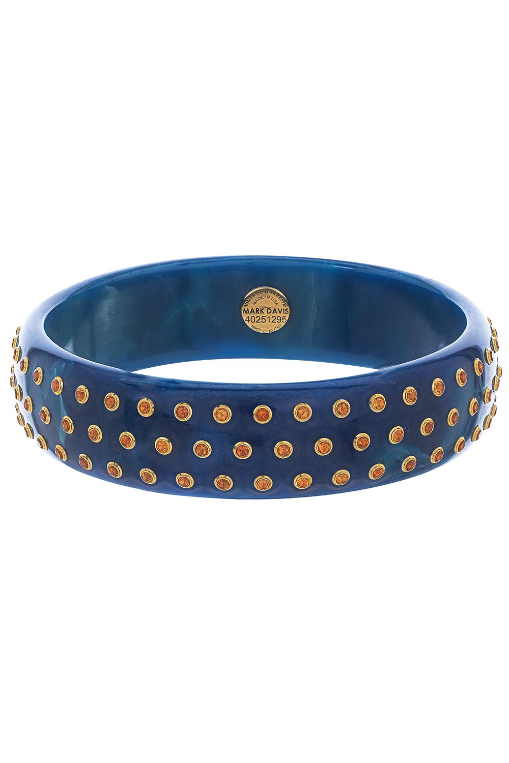 MARK DAVIS-Three Row Citrine Blue Bakelite Bangle Bracelet-YELLOW GOLD