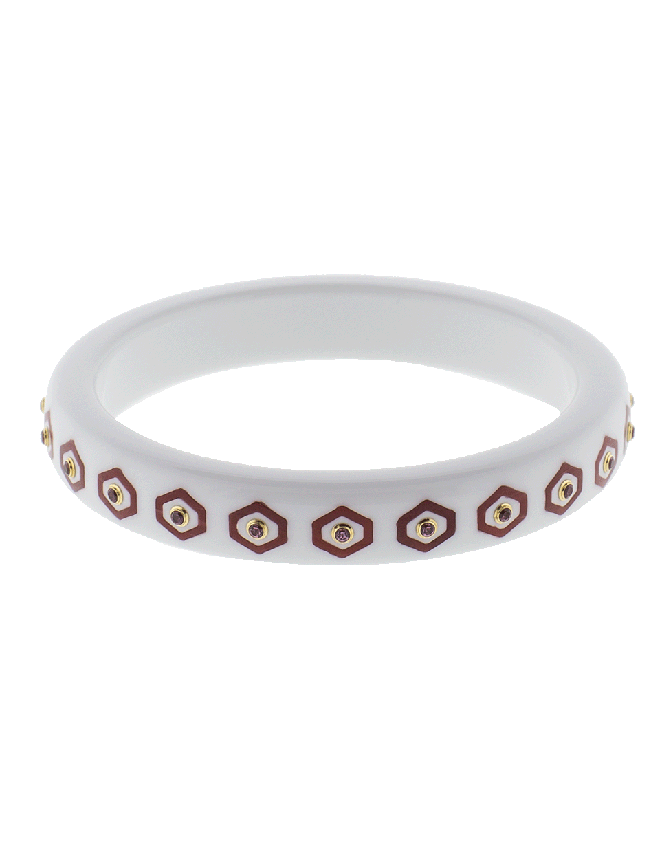 MARK DAVIS-White Staron And Burgundy Bakelite Bangle-YELLOW GOLD