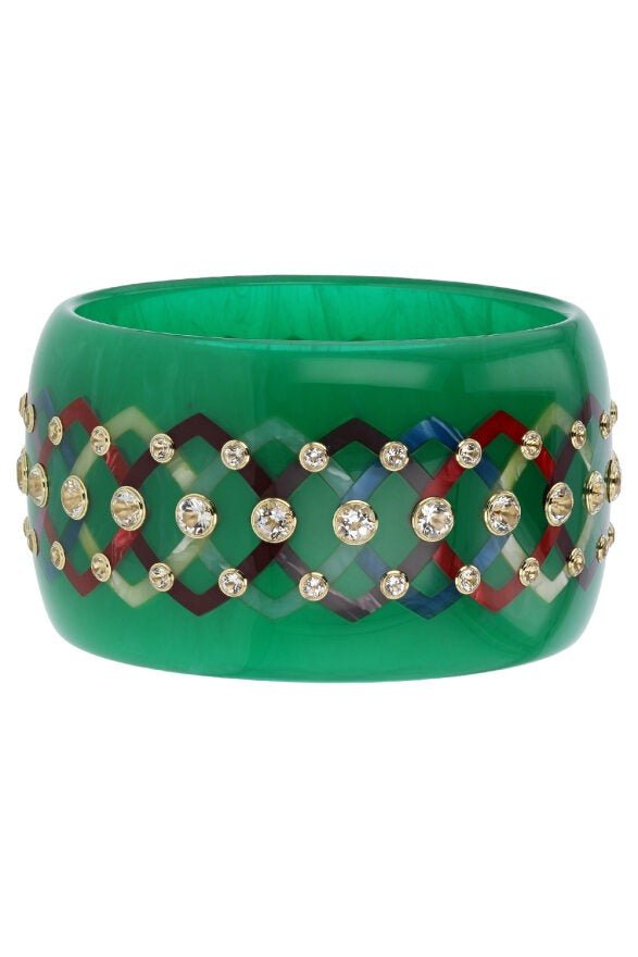 MARK DAVIS-White Topaz Green Bakelite Bangle-YELLOW GOLD