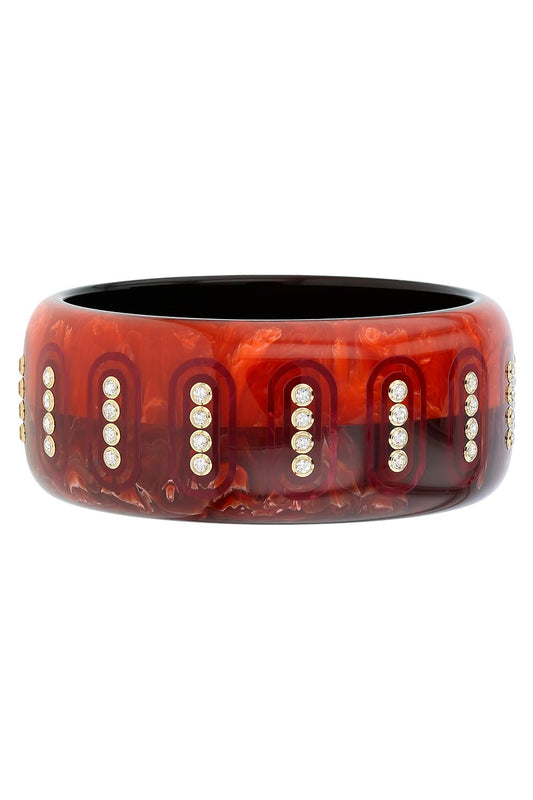 MARK DAVIS-White Topaz Orange Red Bakelite Bangle-YELLOW GOLD