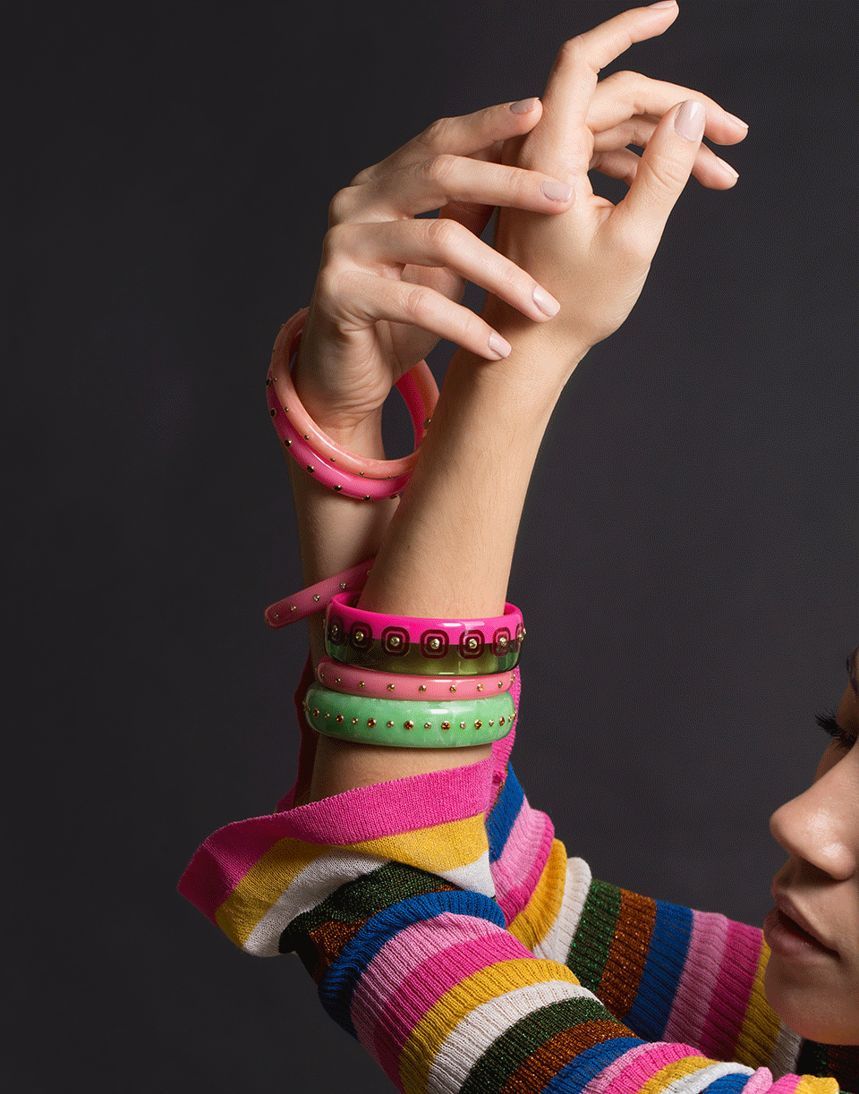 MARK DAVIS-White Topaz Pink Bakelite Bangle-YELLOW GOLD