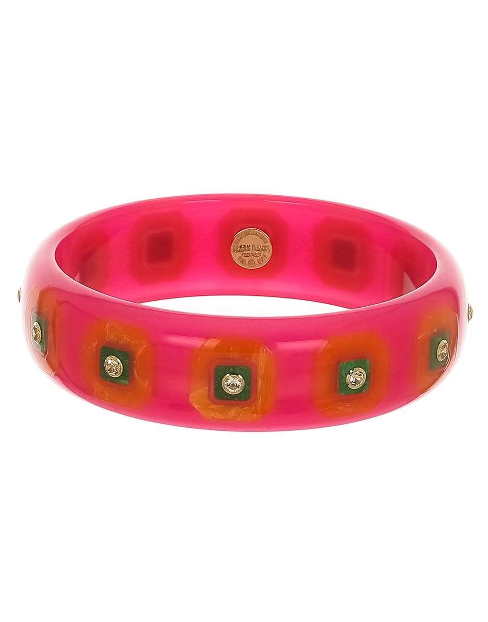 MARK DAVIS-White Topaz Pink Bakelite Bangle-YELLOW GOLD