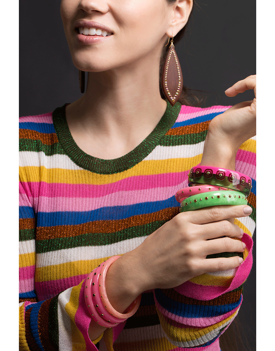 MARK DAVIS-White Topaz Pink Bakelite Bangle-YELLOW GOLD