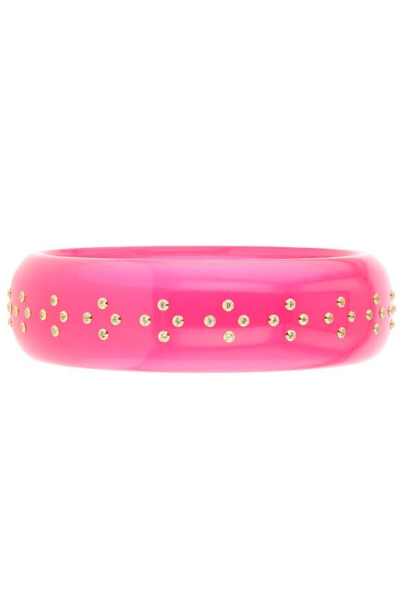 MARK DAVIS-White Topaz Pink Bakelite Bangle Bracelet-YELLOW GOLD