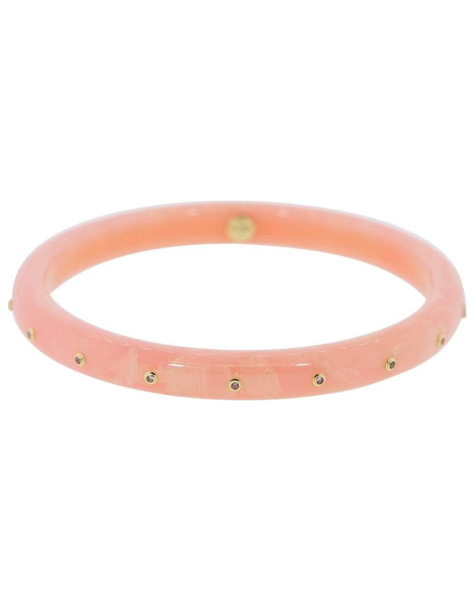 MARK DAVIS-White Topaz Pink Bakelite Bangle-YELLOW GOLD