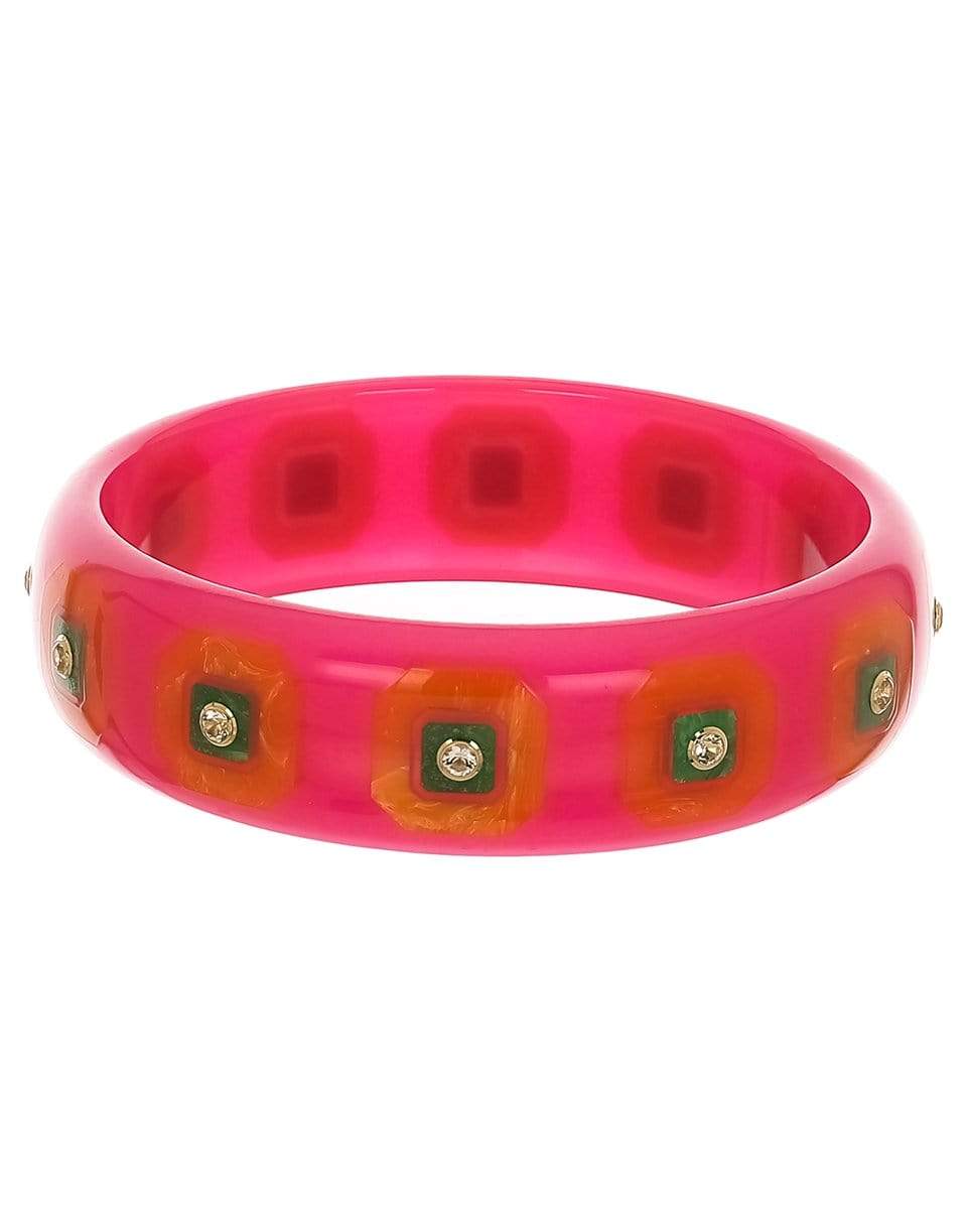 MARK DAVIS-White Topaz Pink Bakelite Bangle-YELLOW GOLD