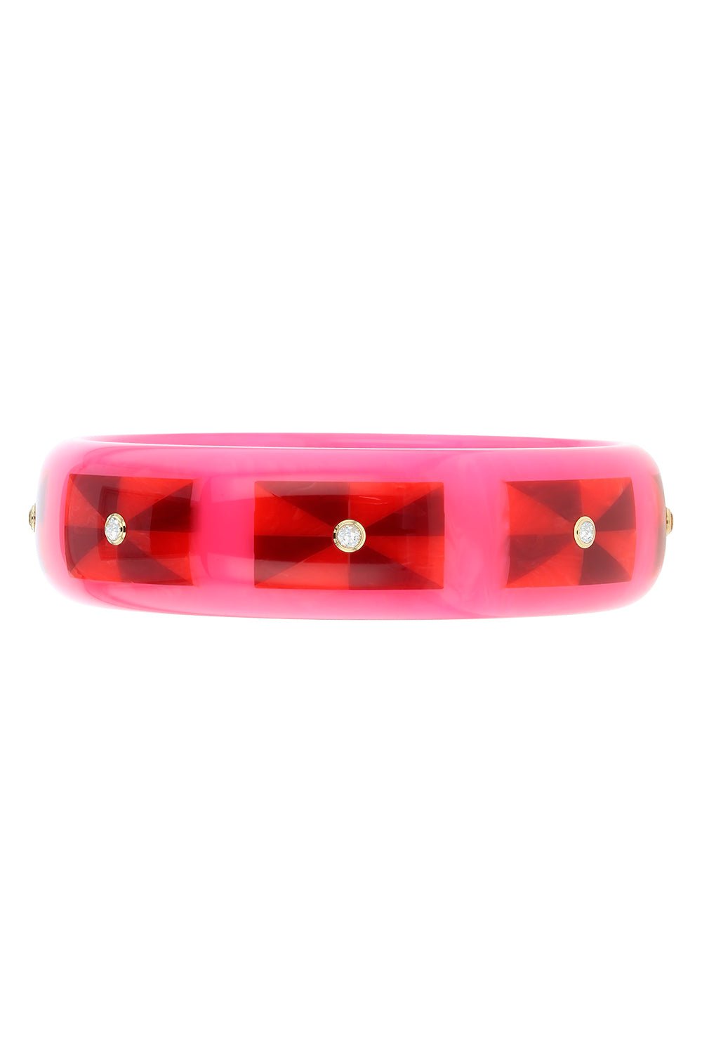 MARK DAVIS-White Topaz Pink Red Bakelite Bangle-YELLOW GOLD