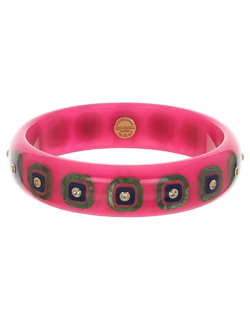 MARK DAVIS-White Topaz Pink with Blue & Green Bakelite Bangle-YELLOW GOLD